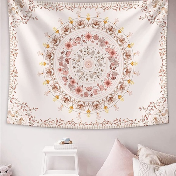 Floral Hippie Tapestry Symmetrical Indie Boho Wall Home Teen Dorm Decor/Backdrop - Picture 2 of 5